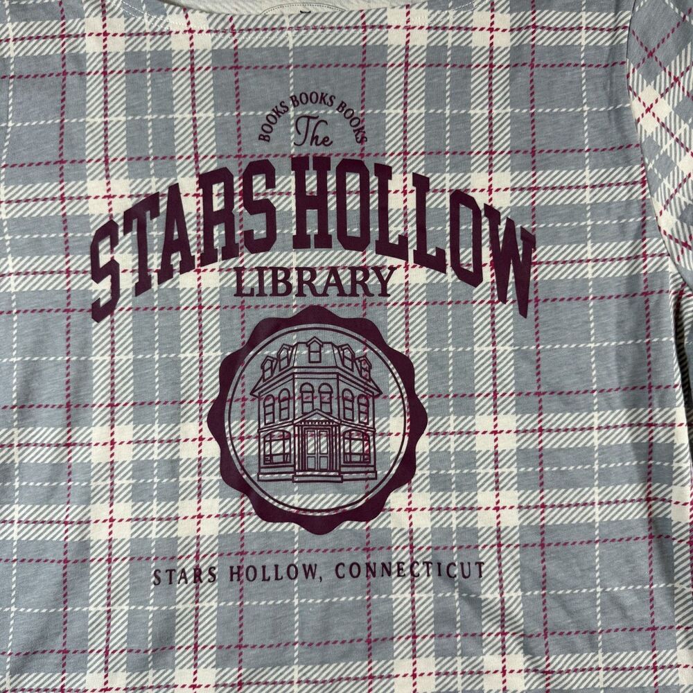 Gilmore Girls Stars Hollow Library Plaid Women’s cropped T-Shirt Medium Rory NWT - Picture 2 of 6